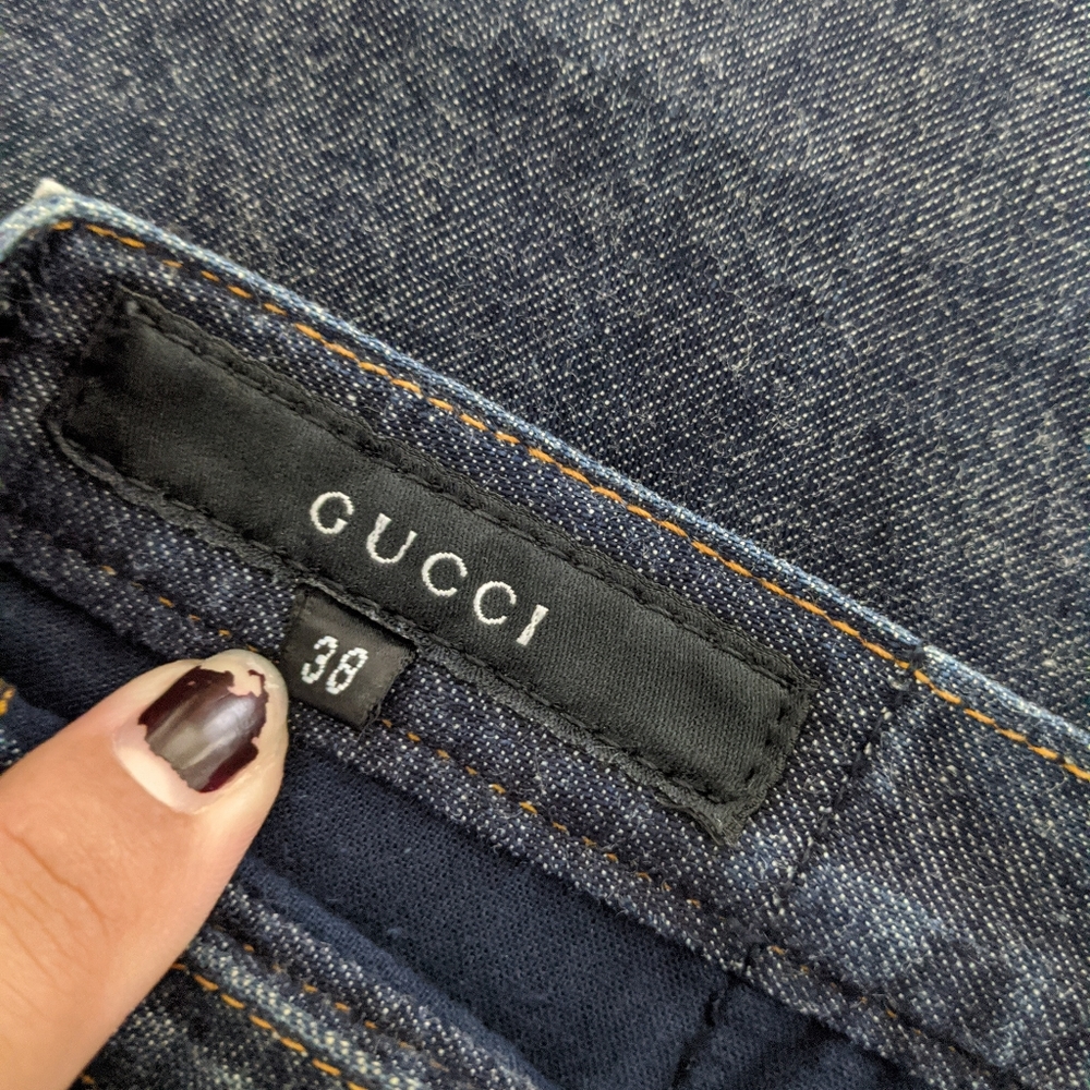 Zamasport for Gucci Dark Wash Tapered Mid-rise Jeans With Bow Detail - Picture 6 of 7